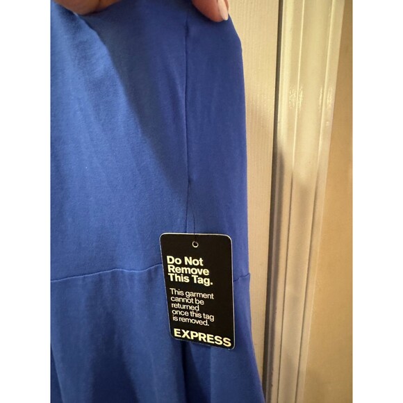 NWT Express Blue Knit Dress Sz L Criss Cross Chest Open Back Mini Halter Choker - Picture 10 of 14